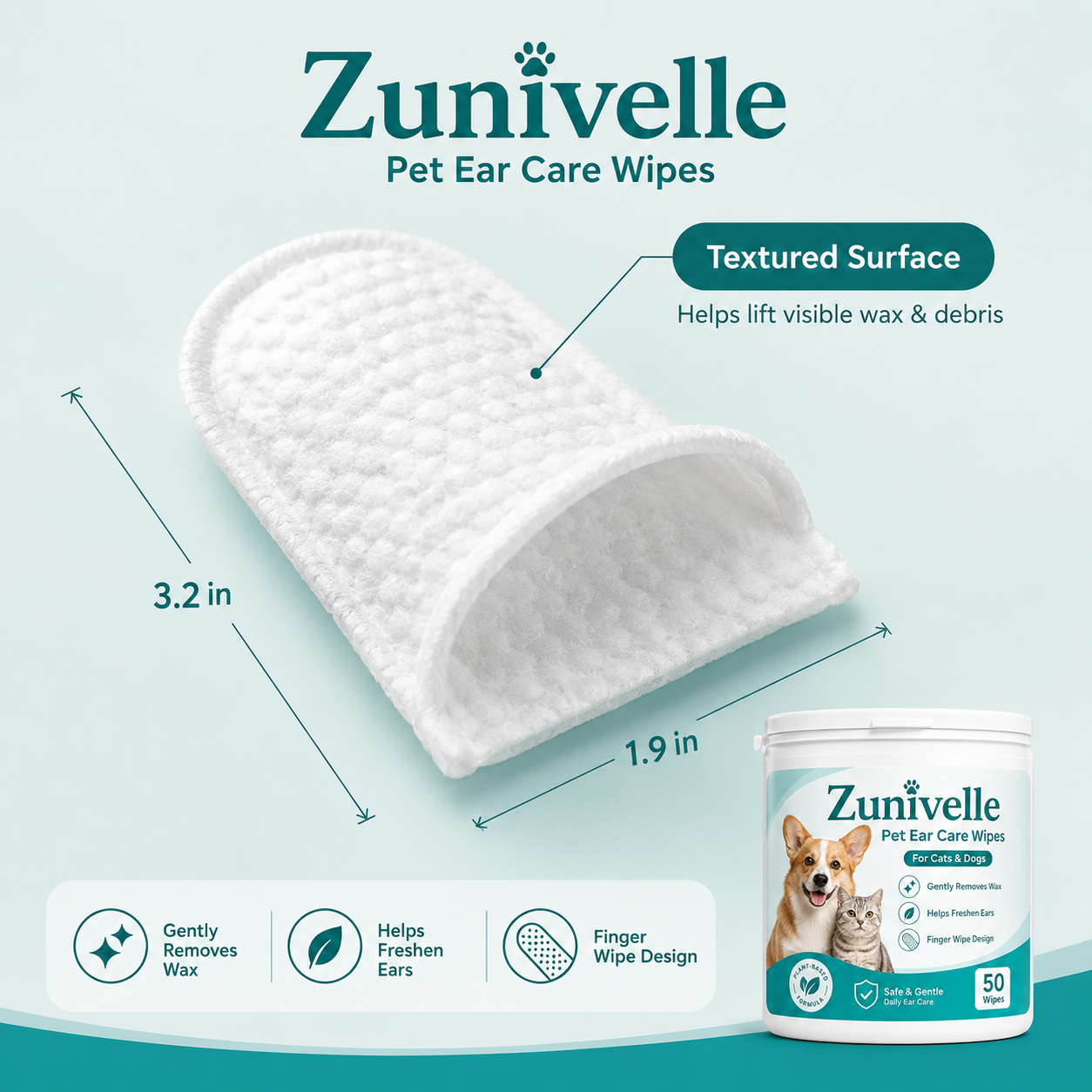 Zunivelle™Pet Ear Cleaner Finger Wipes🐾A Softer Way to Clean